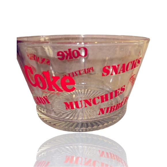 Coca-Cola Vintage Glass Snack Dish: Great Red Print on Clear Glass: 1980’s COKE - Picture 3 of 5